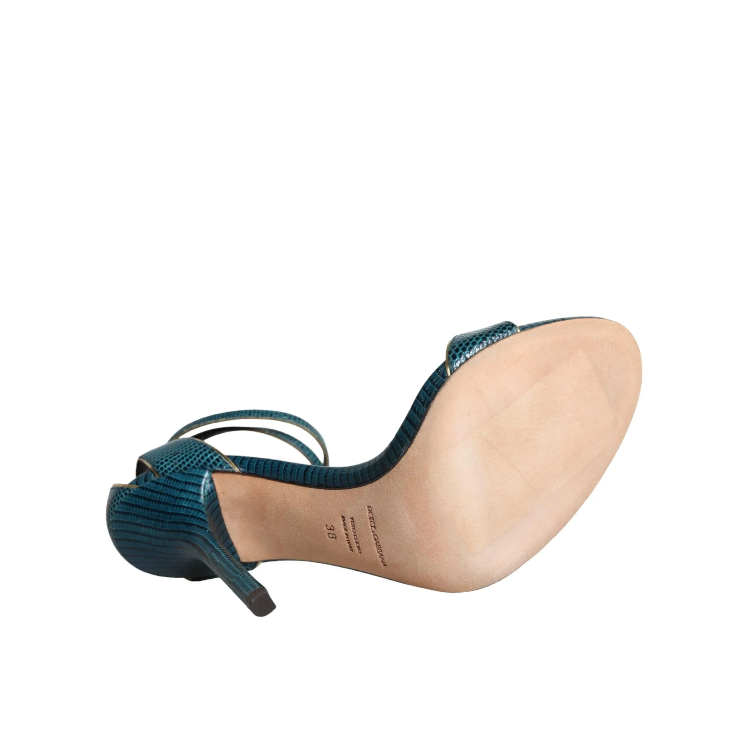 Dolce & Gabbana Dark Green Calf Leather Heels Sandals Shoes