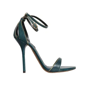Dolce & Gabbana Dark Green Calf Leather Heels Sandals Shoes