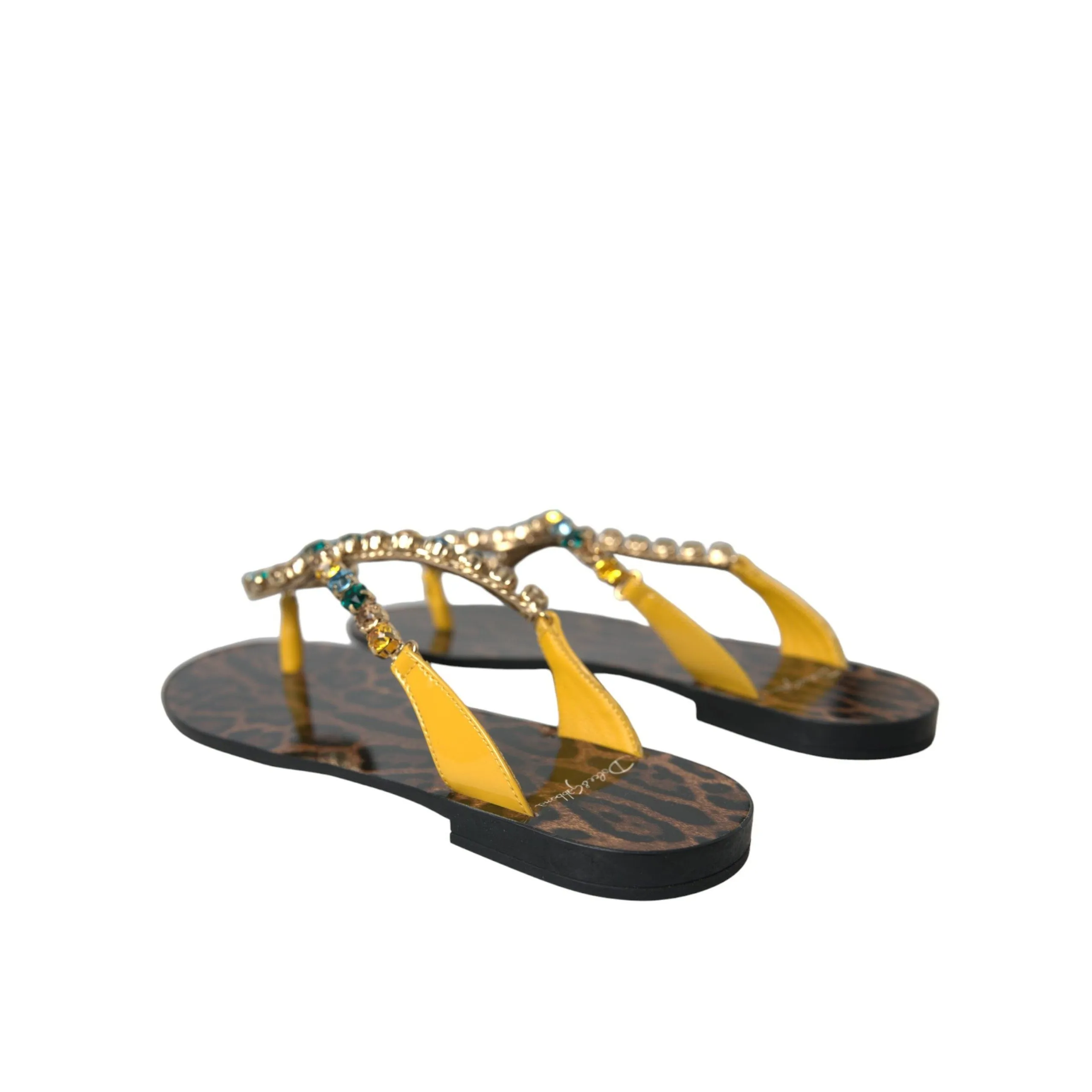 Dolce & Gabbana Mustard Crystal Calf Leather Beachwear Shoes