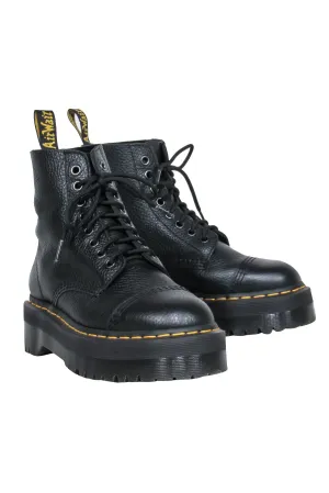 Dr. Martens - Black Pebbled Leather Platform Combat Boots Sz 7