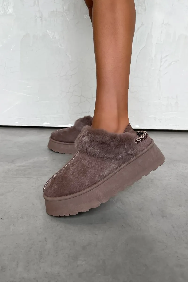 DREAMER Mini Platform Ankle Slippers - Mocha