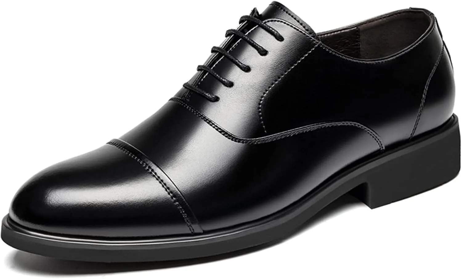 Dress Formal Shoes for Men Lace Up Height Increasing Elevator 2.4 Inches Cap Toe Faux Leather Low Top Slip Resistant Anti-Slip Wedding