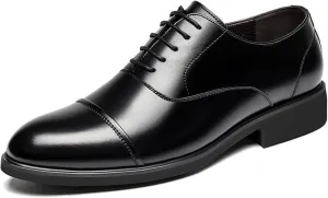 Dress Formal Shoes for Men Lace Up Height Increasing Elevator 2.4 Inches Cap Toe Faux Leather Low Top Slip Resistant Anti-Slip Wedding