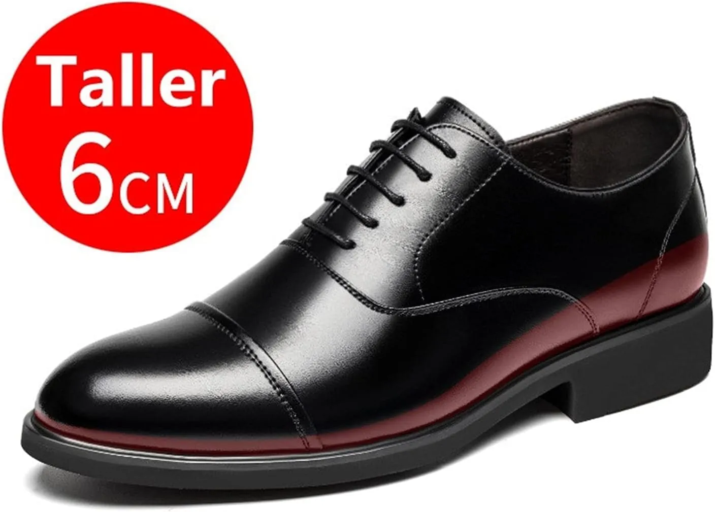 Dress Formal Shoes for Men Lace Up Height Increasing Elevator 2.4 Inches Cap Toe Faux Leather Low Top Slip Resistant Anti-Slip Wedding