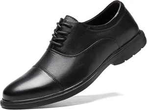 Dress Formal Shoes for Men Lace Up Round Toe Cap Toe Leather Low Top Slip Resistant Rubber Sole Prom