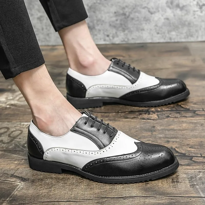 Dress Formal Shoes for Mens Lace Up Prom Wingtip Vegan Leather Heel Non Slip Anti-Slip Low Top Rubber Sole Outdoor