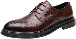 Dress Formal Shoes for Mens Lace-up Tuxedo Wingtip Burnished Leather Wedding Non Slip Low Top Block Heel Anti-Slip Shoe