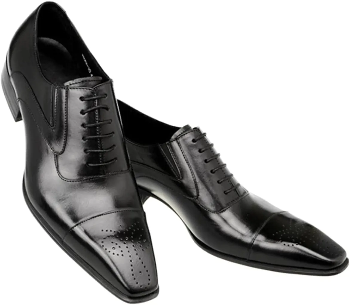 Dress Oxford for Men Lace Up Square Toe Cap Toe PU Leather Rubber Sole Non Slip Block Heel Party
