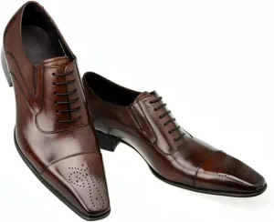 Dress Oxford for Men Lace Up Square Toe Cap Toe PU Leather Rubber Sole Non Slip Block Heel Party