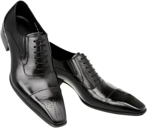 Dress Oxford for Men Lace Up Square Toe Cap Toe PU Leather Rubber Sole Non Slip Block Heel Party