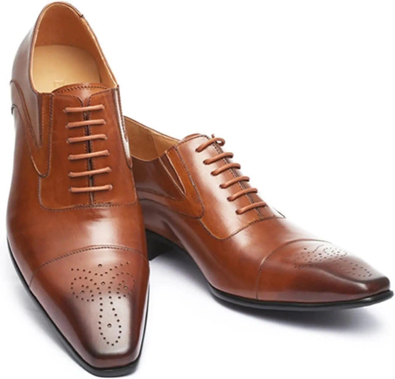Dress Oxford for Men Lace Up Square Toe Cap Toe PU Leather Rubber Sole Non Slip Block Heel Party