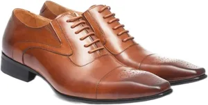 Dress Oxford for Men Lace Up Square Toe Cap Toe PU Leather Rubber Sole Non Slip Block Heel Party