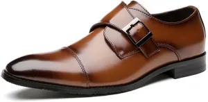 Dress Oxford for Men Slip On Monk Strap Cap Toe Burnished Toe Leather Slip Resistant Low Top Non Slip Block Heel Outdoor