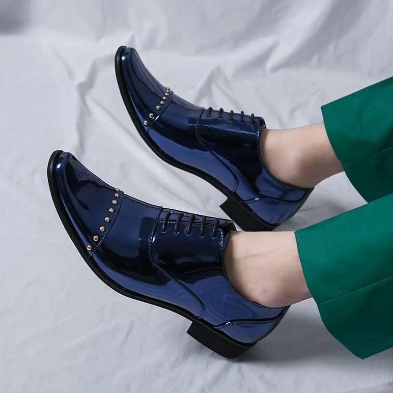 Dress Oxford Formal Shoes for Men Lace Up Square Toe PU Leather Cap Toe Oxford Shoes Anti-Slip Non Slip Rubber Sole Prom