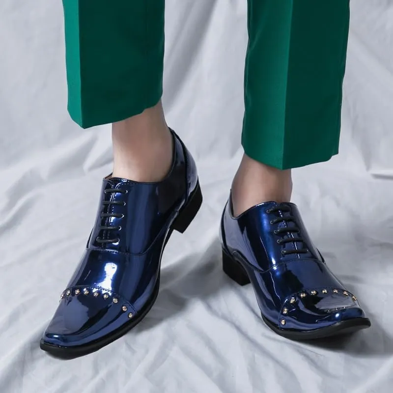 Dress Oxford Formal Shoes for Men Lace Up Square Toe PU Leather Cap Toe Oxford Shoes Anti-Slip Non Slip Rubber Sole Prom