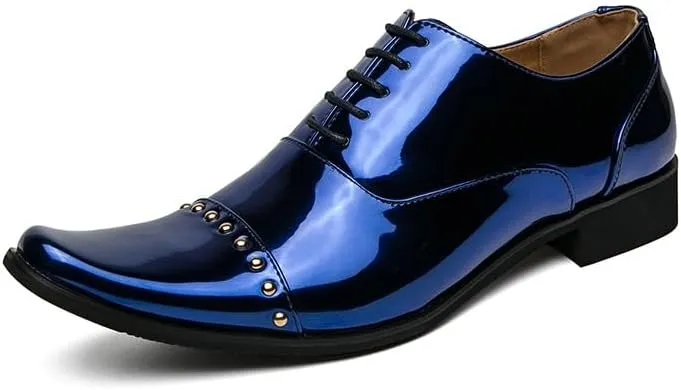 Dress Oxford Formal Shoes for Men Lace Up Square Toe PU Leather Cap Toe Oxford Shoes Anti-Slip Non Slip Rubber Sole Prom