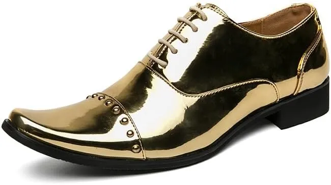 Dress Oxford Formal Shoes for Men Lace Up Square Toe PU Leather Cap Toe Oxford Shoes Anti-Slip Non Slip Rubber Sole Prom