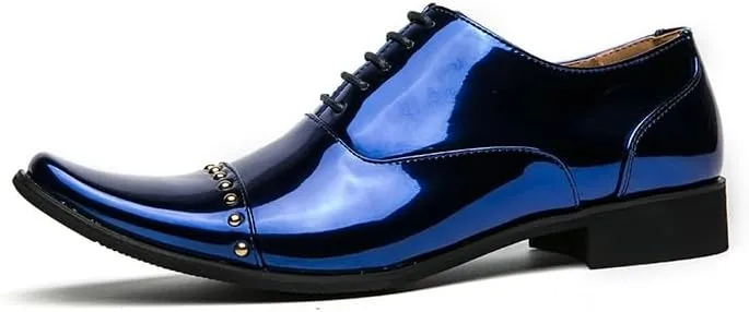 Dress Oxford Formal Shoes for Men Lace Up Square Toe PU Leather Cap Toe Oxford Shoes Anti-Slip Non Slip Rubber Sole Prom