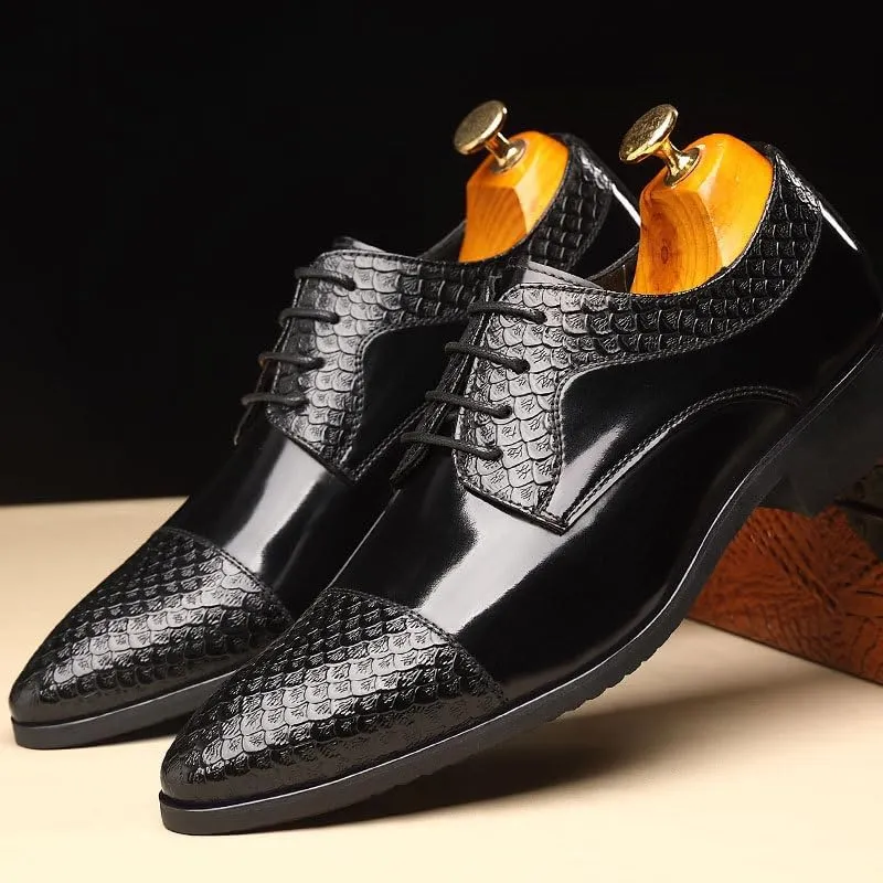 Dress Oxford Shoes for Men Lace Up Pointed Toe Patchwork Cap Toe Derby Shoes Rubber Sole Low Top Non Slip Wedding