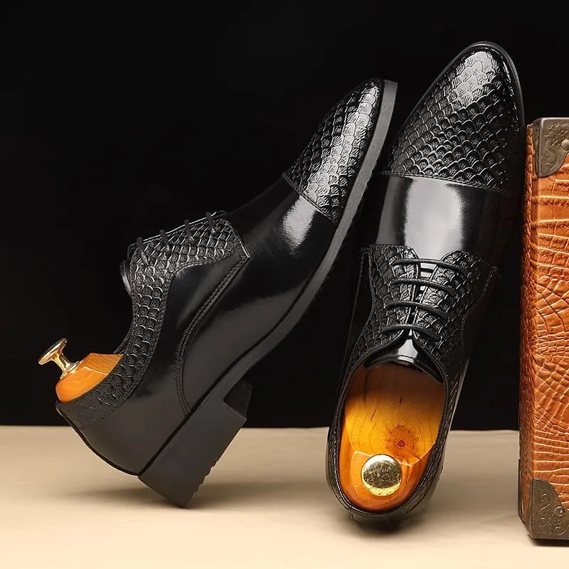 Dress Oxford Shoes for Men Lace Up Pointed Toe Patchwork Cap Toe Derby Shoes Rubber Sole Low Top Non Slip Wedding