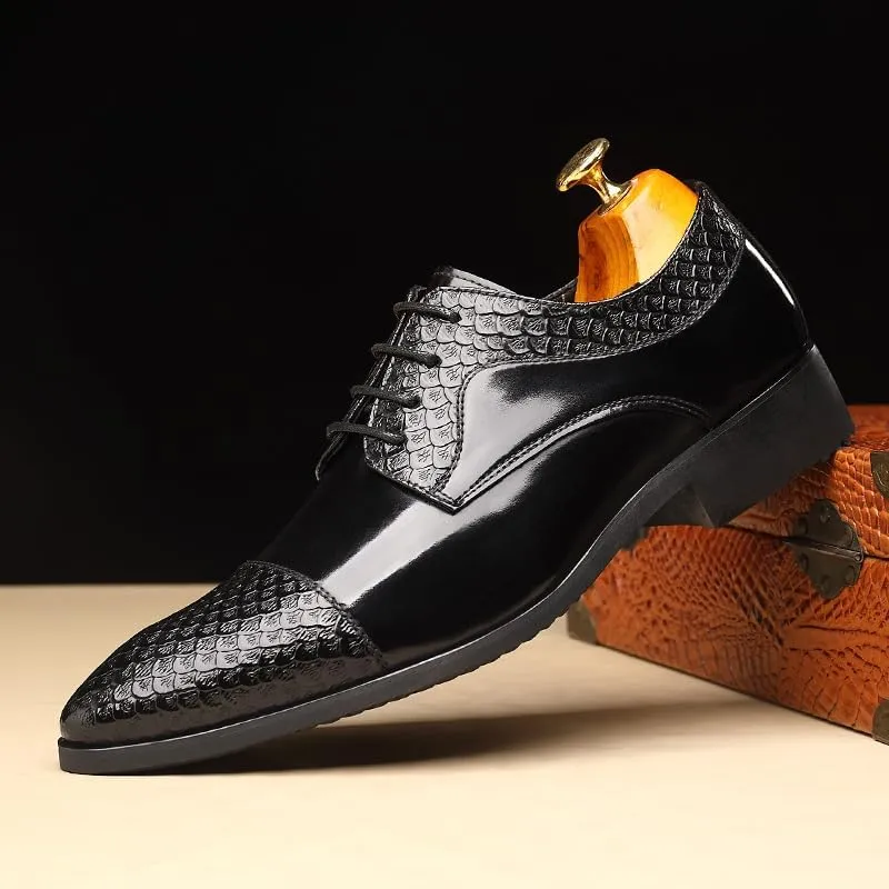 Dress Oxford Shoes for Men Lace Up Pointed Toe Patchwork Cap Toe Derby Shoes Rubber Sole Low Top Non Slip Wedding