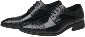 Dress Oxford Shoes for Men Lace Up Pointed Toe Patchwork Cap Toe Derby Shoes Rubber Sole Low Top Non Slip Wedding