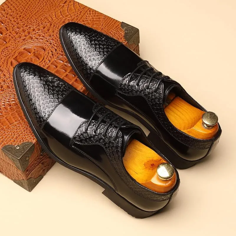 Dress Oxford Shoes for Men Lace Up Pointed Toe Patchwork Cap Toe Derby Shoes Rubber Sole Low Top Non Slip Wedding