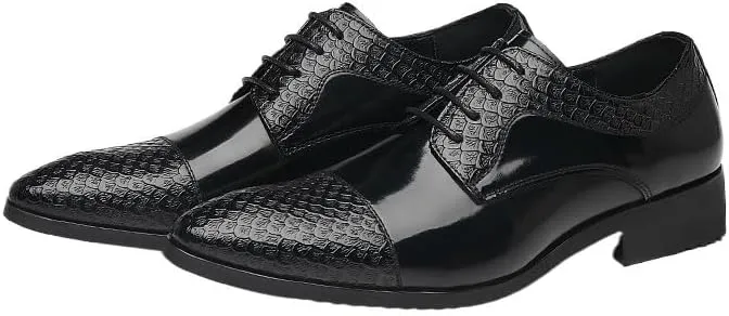 Dress Oxford Shoes for Men Lace Up Pointed Toe Patchwork Cap Toe Derby Shoes Rubber Sole Low Top Non Slip Wedding