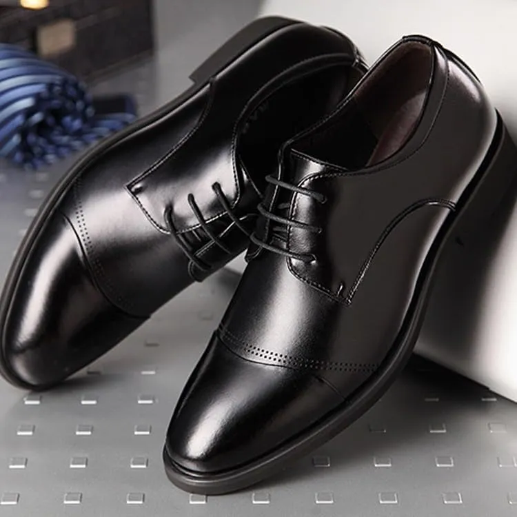 Dress Oxford Shoes for Men Lace Up Round Toe PU Leather Cap Toe Derby Shoes Rubber Sole Block Heel Anti-Slip Classic
