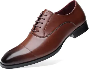 Dress Shoes for Men Lace Up Cap Toe Black Burnished Toe Leather Anti-Slip Rubber Sole Slip Resistant Prom