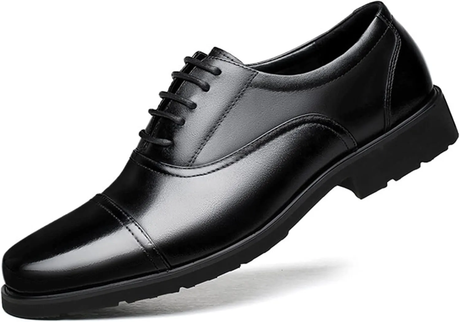Dress Shoes for Men Lace Up Round Toe Cap Toe Leather Resistant Non Slip Anti-Slip Low Top Rubber Sole Business