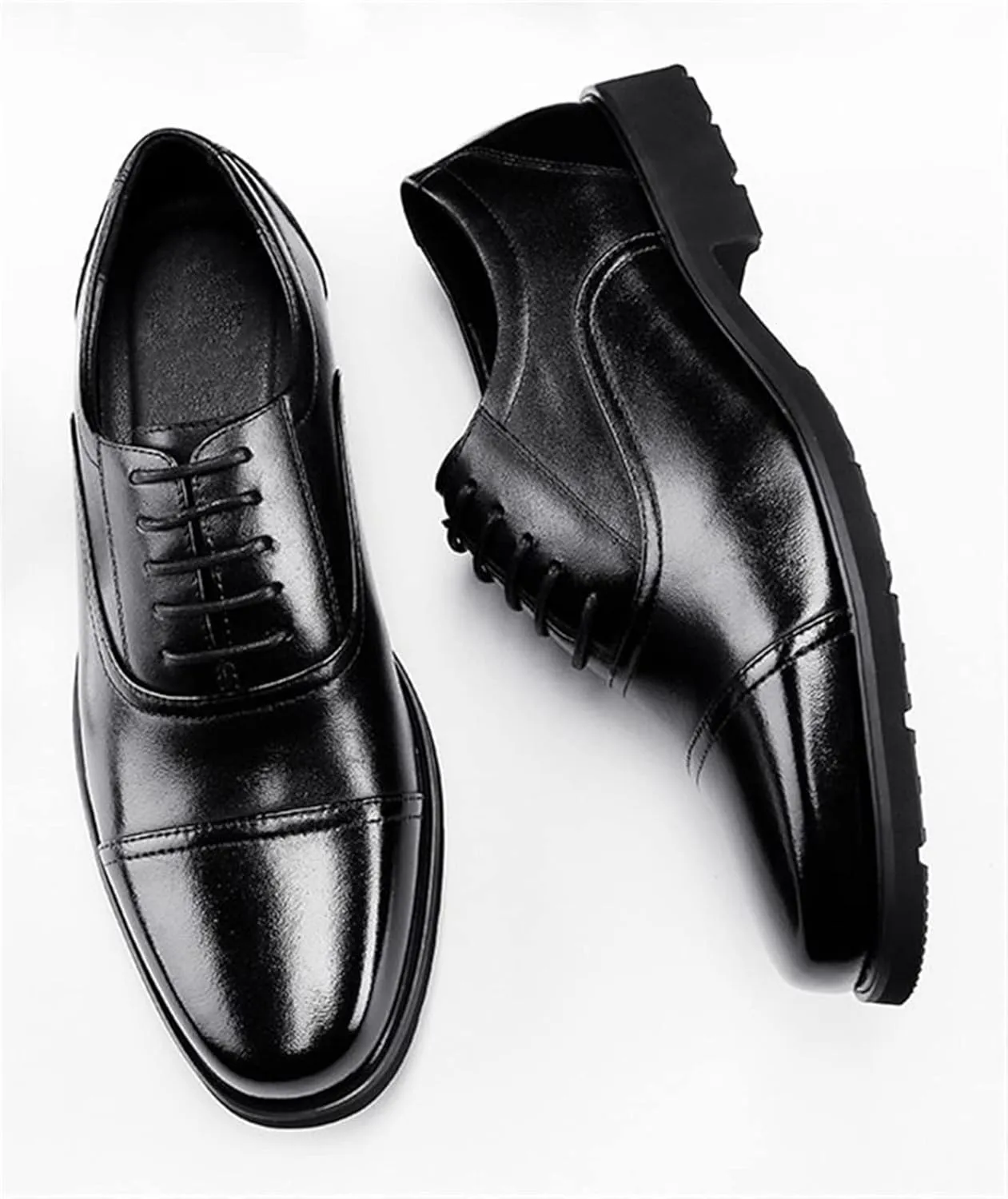 Dress Shoes for Men Lace Up Round Toe Cap Toe Leather Resistant Non Slip Anti-Slip Low Top Rubber Sole Business