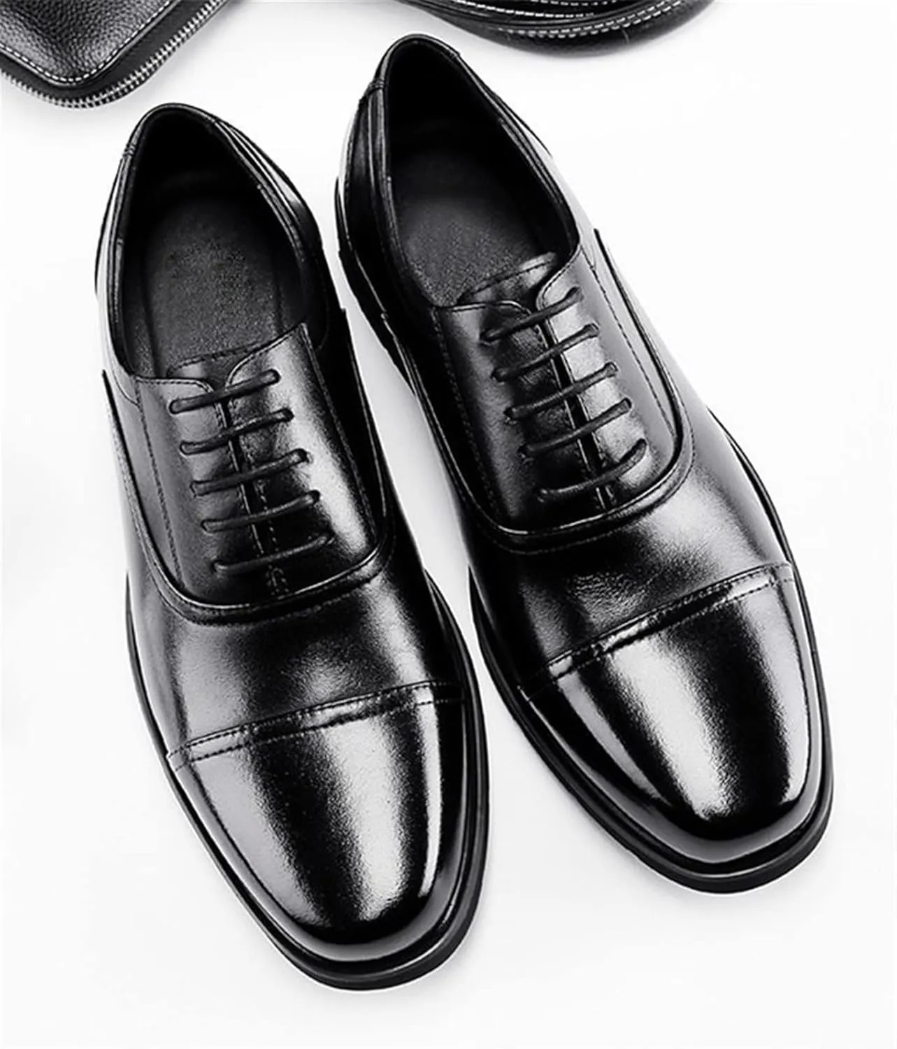 Dress Shoes for Men Lace Up Round Toe Cap Toe Leather Resistant Non Slip Anti-Slip Low Top Rubber Sole Business
