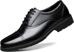 Dress Shoes for Men Lace Up Round Toe Cap Toe Leather Resistant Non Slip Anti-Slip Low Top Rubber Sole Business
