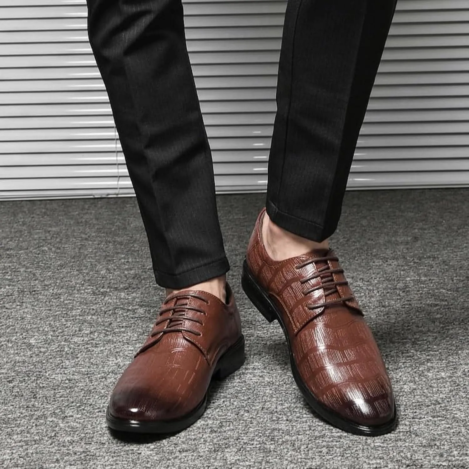 Dress Shoes for Men Lace Up Round Toe Genuine Leather Cap Toe Shoes Casual Work Office Comfortable Business Shoes