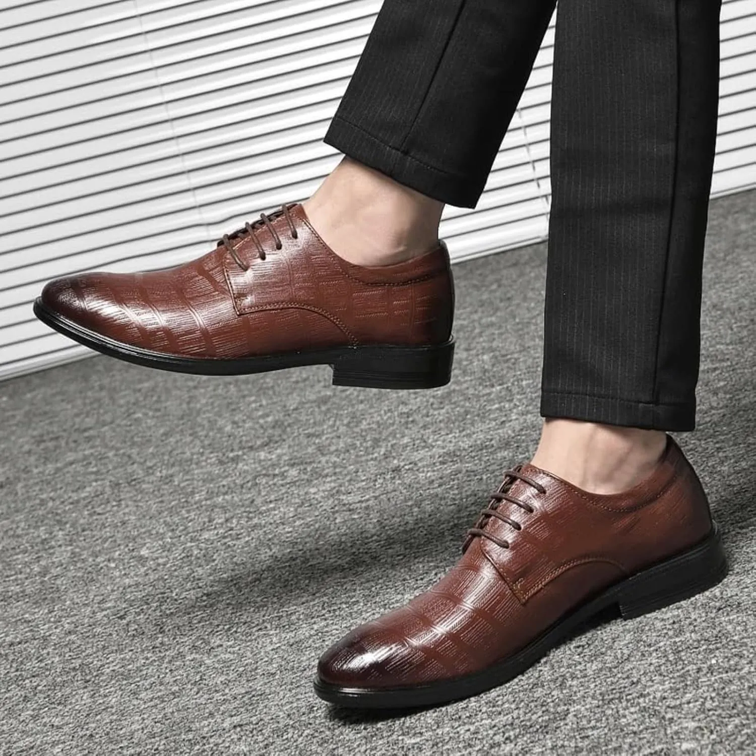 Dress Shoes for Men Lace Up Round Toe Genuine Leather Cap Toe Shoes Casual Work Office Comfortable Business Shoes