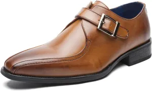 Dress Shoes for Men Men's Brown Leather Oxfords Single Monk Strap Formal Shoes Slip On Buckle Loafer for Business and Casual Wear