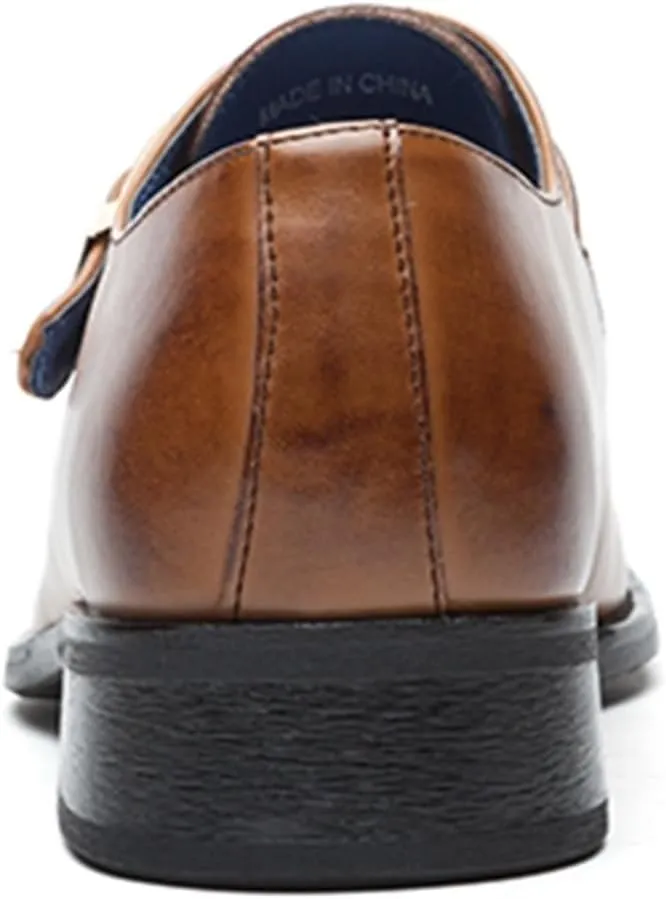Dress Shoes for Men Men's Brown Leather Oxfords Single Monk Strap Formal Shoes Slip On Buckle Loafer for Business and Casual Wear