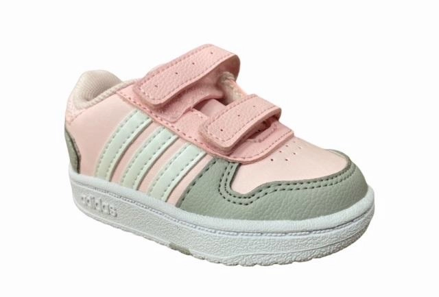 Adidas scarpa da ginnastica da bambina con strappo Hoops 2.0 CMF I FY9453 rosa grigio running on hills