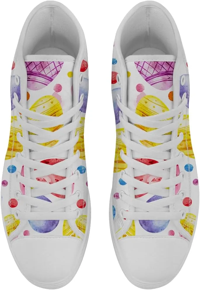 Easter Eggs High Top Canvas Shoes Easter Day High Top Sneakers Lace Up Casual Shoes Gifts for Men Women