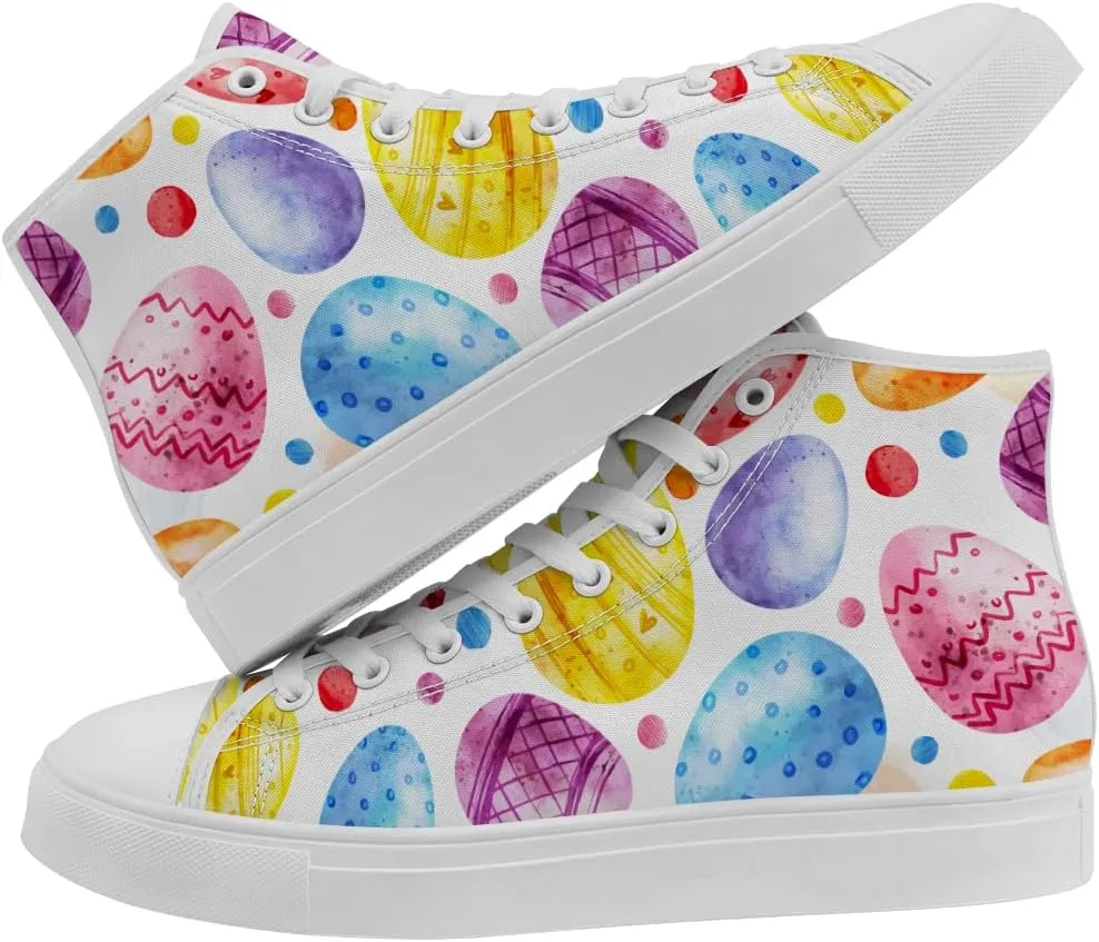 Easter Eggs High Top Canvas Shoes Easter Day High Top Sneakers Lace Up Casual Shoes Gifts for Men Women