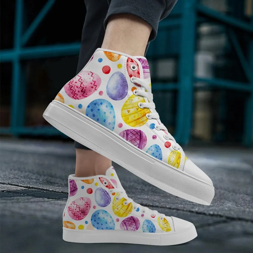Easter Eggs High Top Canvas Shoes Easter Day High Top Sneakers Lace Up Casual Shoes Gifts for Men Women
