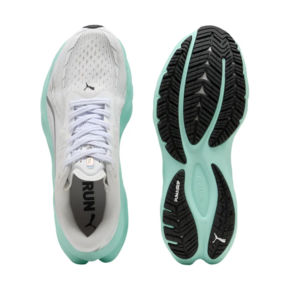 PUMA Women's Velocity NITRO 4 Running Shoes in PUMA White/Mint Melt AW25 HeelCushion Fit Anywhere