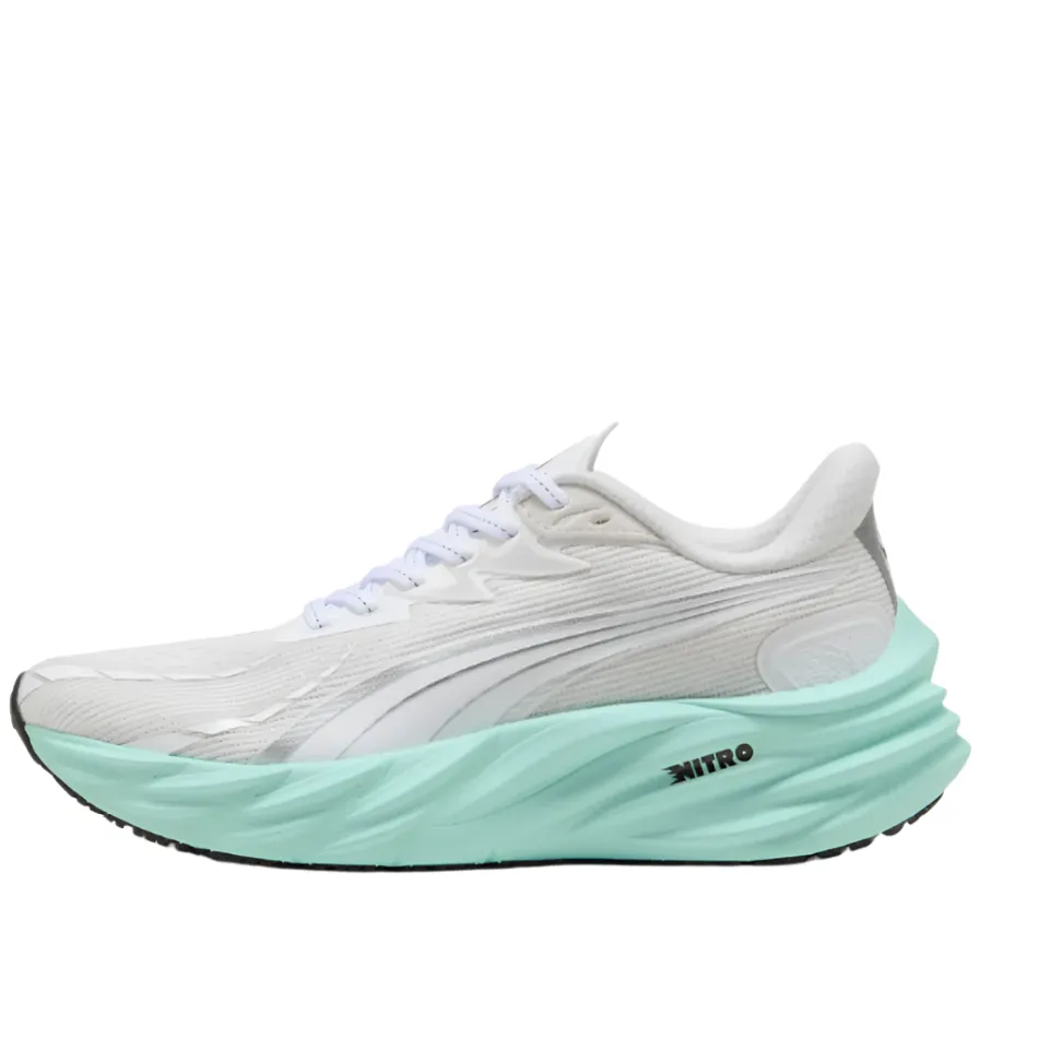 PUMA Women's Velocity NITRO 4 Running Shoes in PUMA White/Mint Melt AW25 Soft Collar Padding