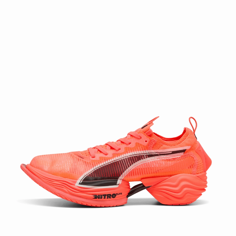 Flexible Traction Grip Puma Men's Fast-R NITRO Elite 2 Running Shoes in Glowing Red/Puma White SS25