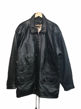 CompressionResistant Rainy Day Long Black Leather Coat (Size XL)