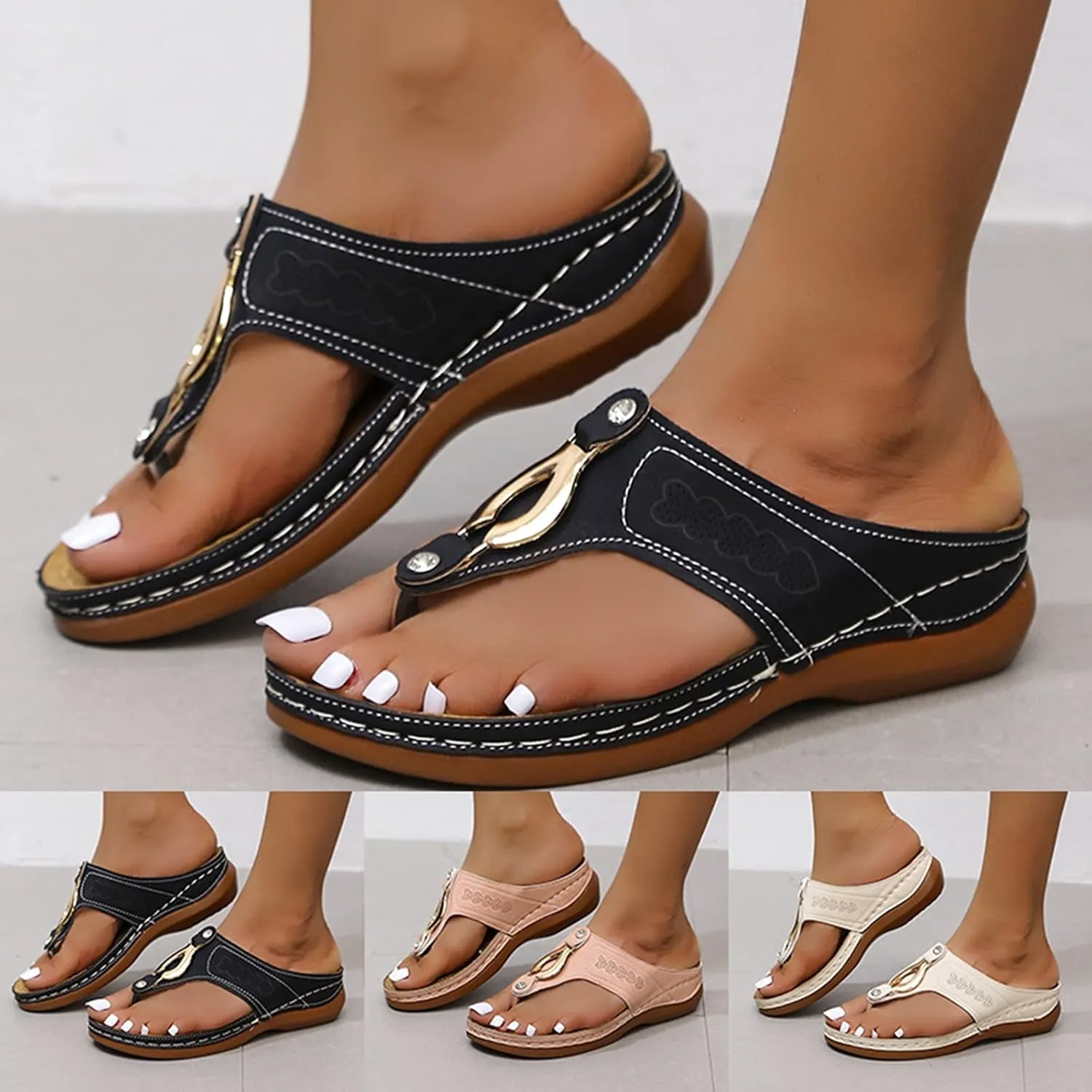Eduavar Beach Sandals for Women, Sandals Women Dressy Summer Flat Sandals Non Slip Flip Flops Beach Sandals