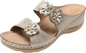 Eduavar Orthopedic Sandals for Women, Sandals Women Floral Leopard Print Sandals Peep Toe Wedge Sandals Comfy Slip On Shoes