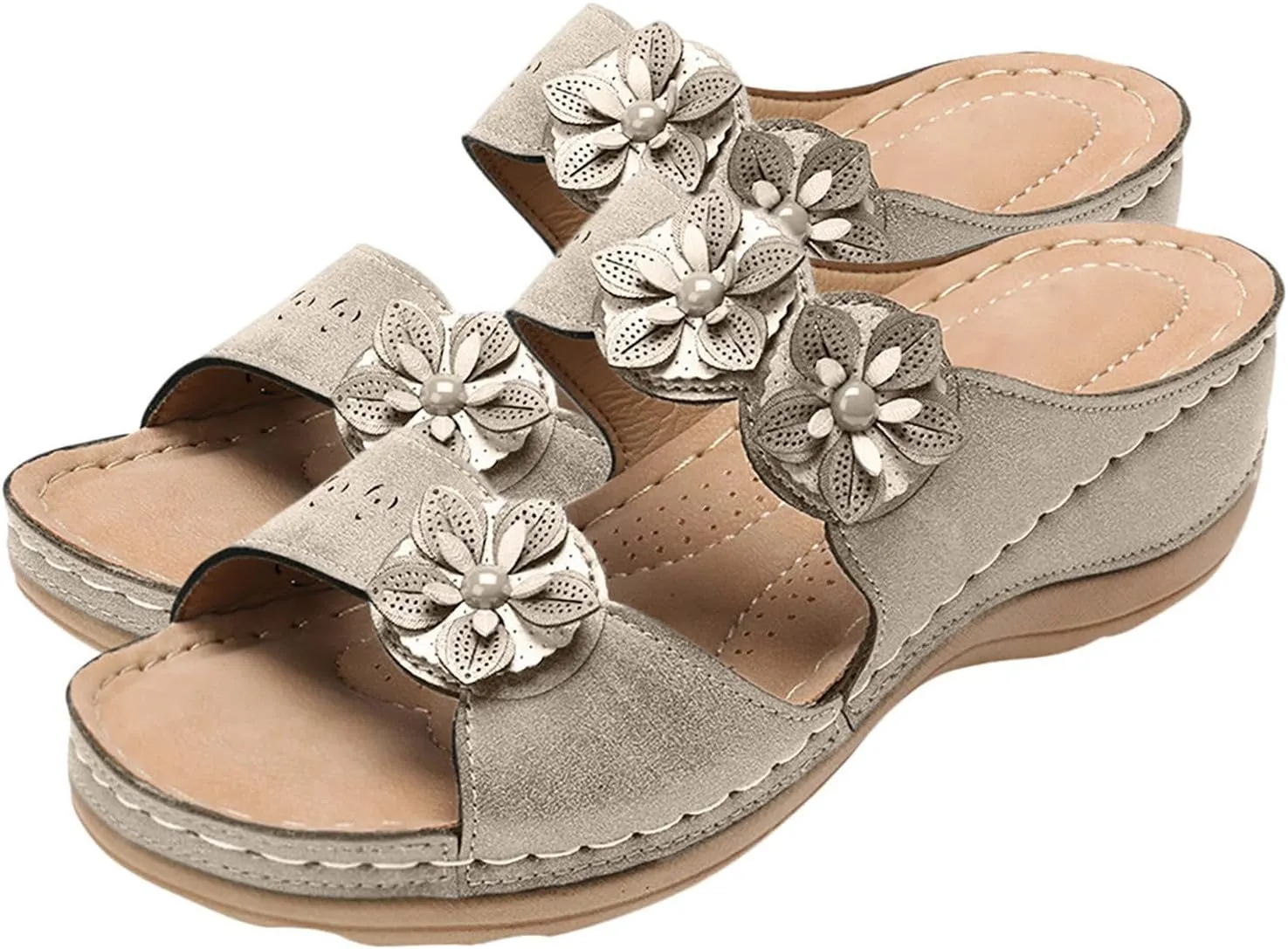 Eduavar Orthopedic Sandals for Women, Sandals Women Floral Leopard Print Sandals Peep Toe Wedge Sandals Comfy Slip On Shoes