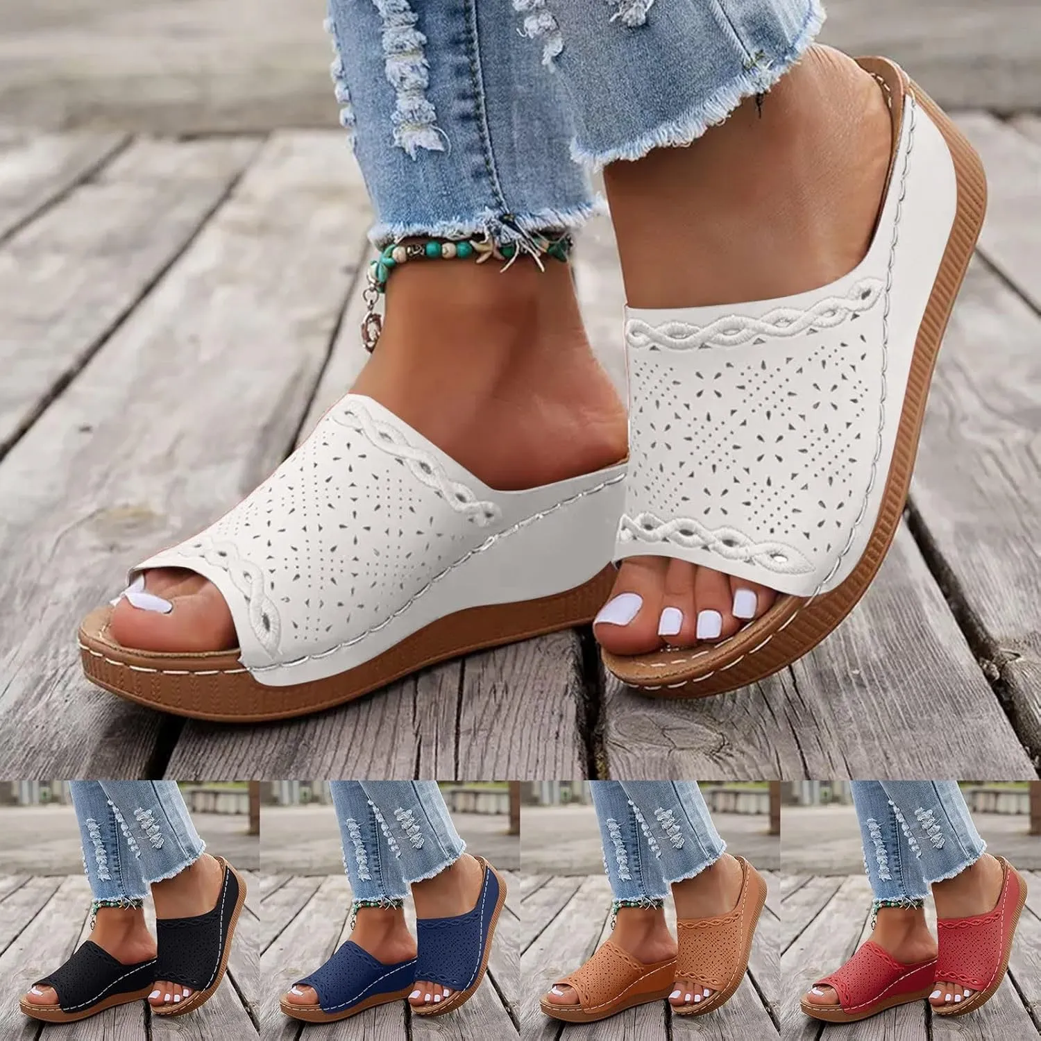 Eduavar Sandals for Women 2025 Casual Comfortable Arch Support Sandals Summer Orthotic Leather Platform Slip on Slippers